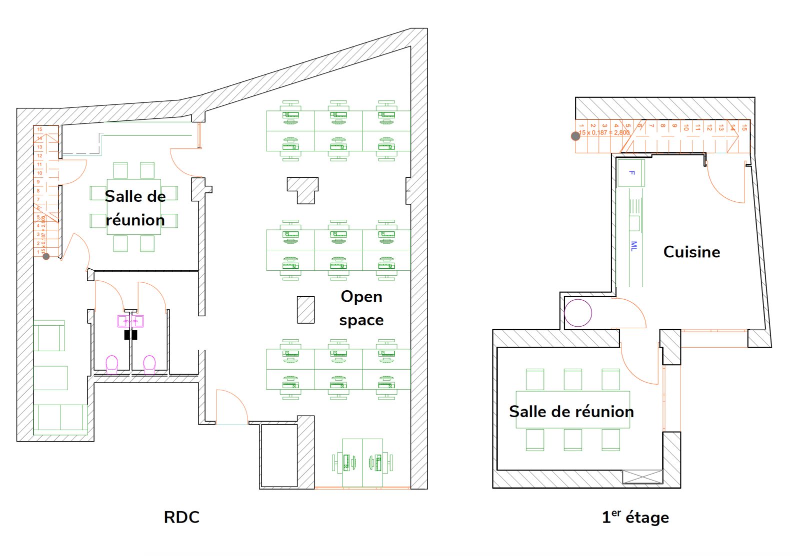Plan d'aménagement, rez-de-chaussée et étage